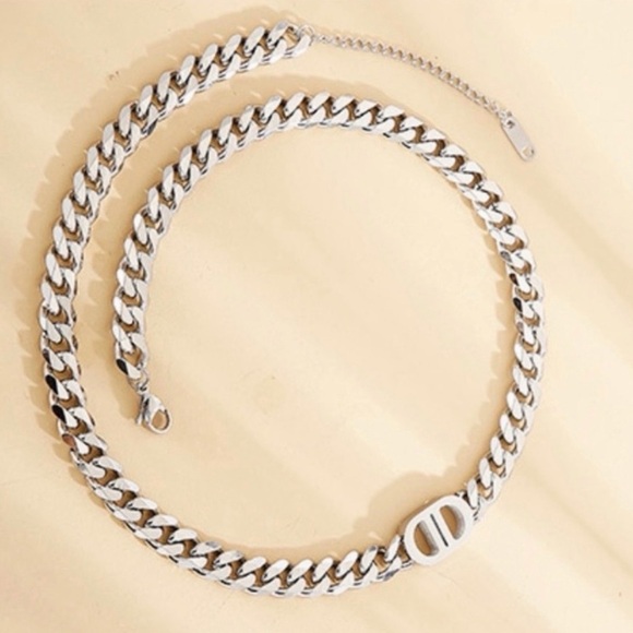 Silver Cuban Link Chain Necklace and Bracelet Set – Chunky Unisex Jewelry - Picture 2 of 5